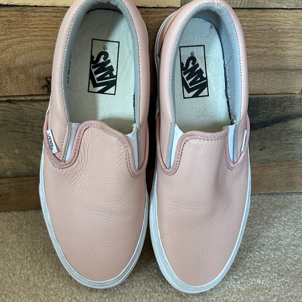 Vans blush pink leather slip ons. Size 8.5